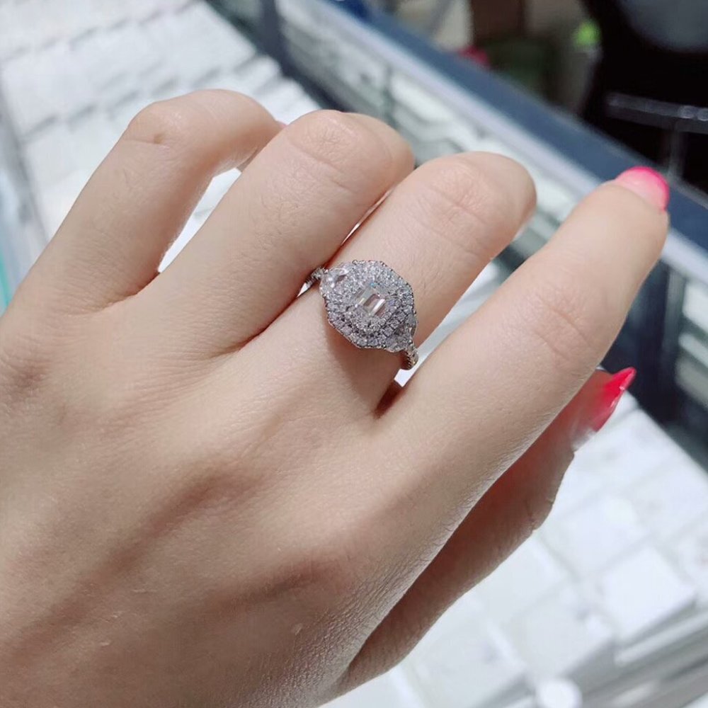 Sterling Silver White Cubic Zirconia Halo Engagement Ring - Picture 4 of 10